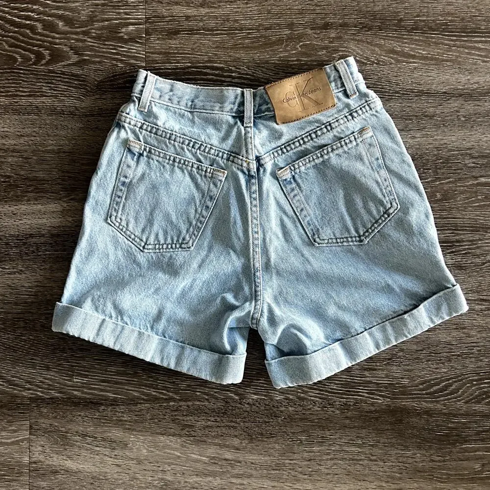 90s Vintage Calvin Klein Jeans High Rise Cuffed Denim Shorts Size 4 USA Cotton